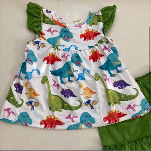 Dinosaur Jungle life cute animal ruffle shorts top set - Picture 2 of 7